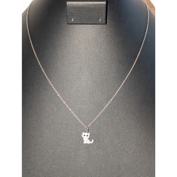Unbranded Jewelry - 925 Sterling Silver Crystal Cat Pendant 18" Chain Necklace